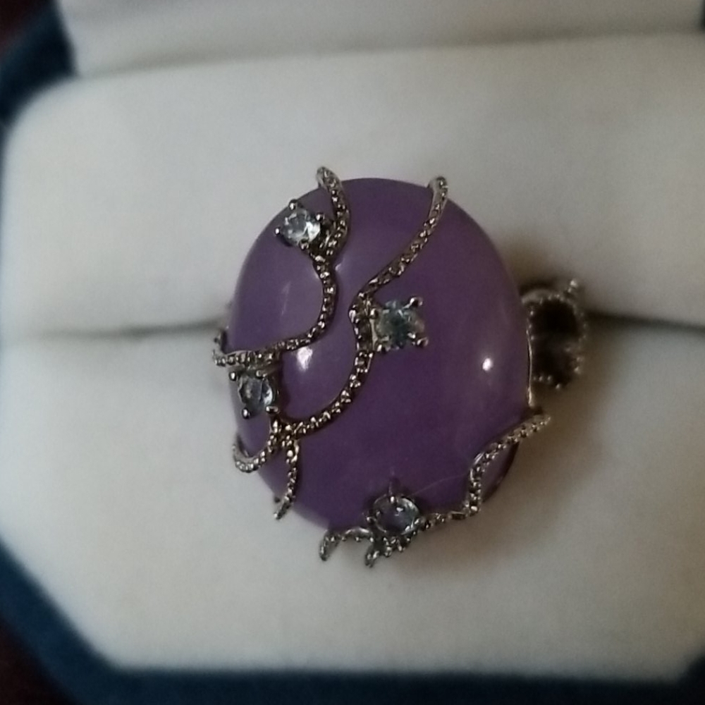 Sterling silver and purple jade ring